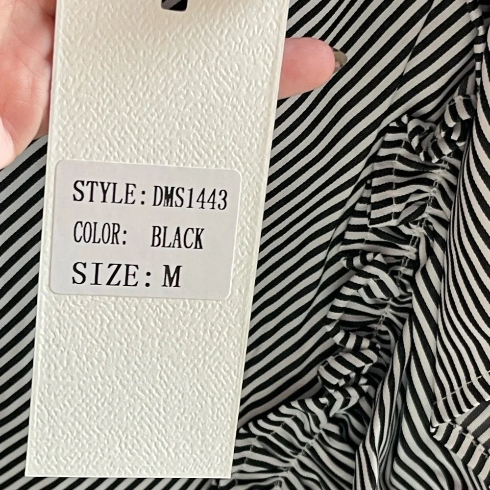 Dance & Marvel Floral Embroidered Black and White Striped Ruffle Wrap Skirt